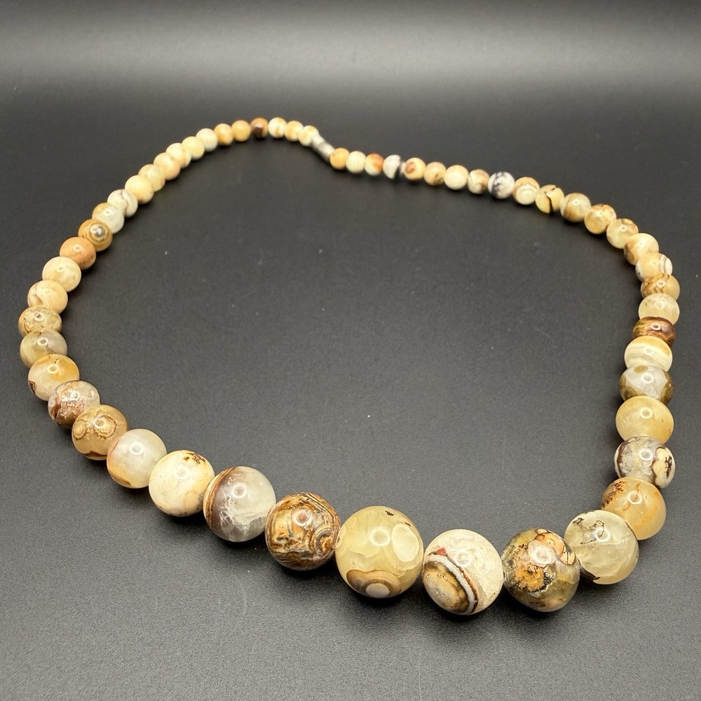 Vintage Crazy Lace Agate Graduated Bead Necklace Mid Century Boho Statement 18"